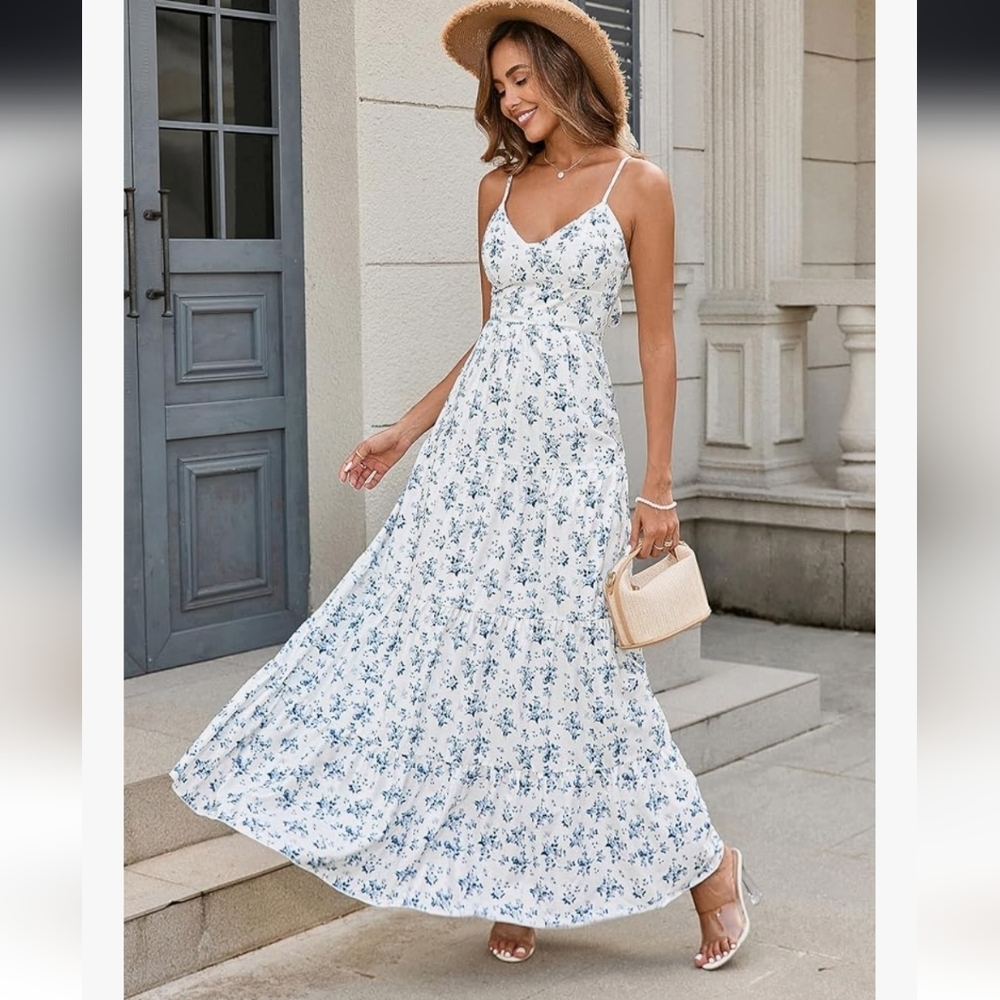 Floral Spaghetti Strap Maxi Dress With Cut Out In Back - Picture 15 of 16